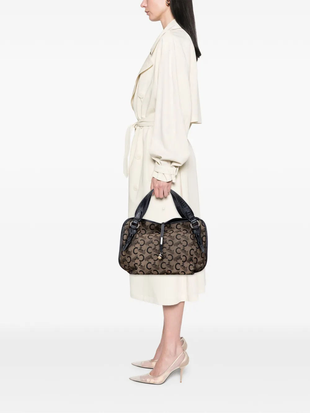 Pre-owned Celine 2007 C Carriage Canvas Bittersweet Hobo Bag In Brown