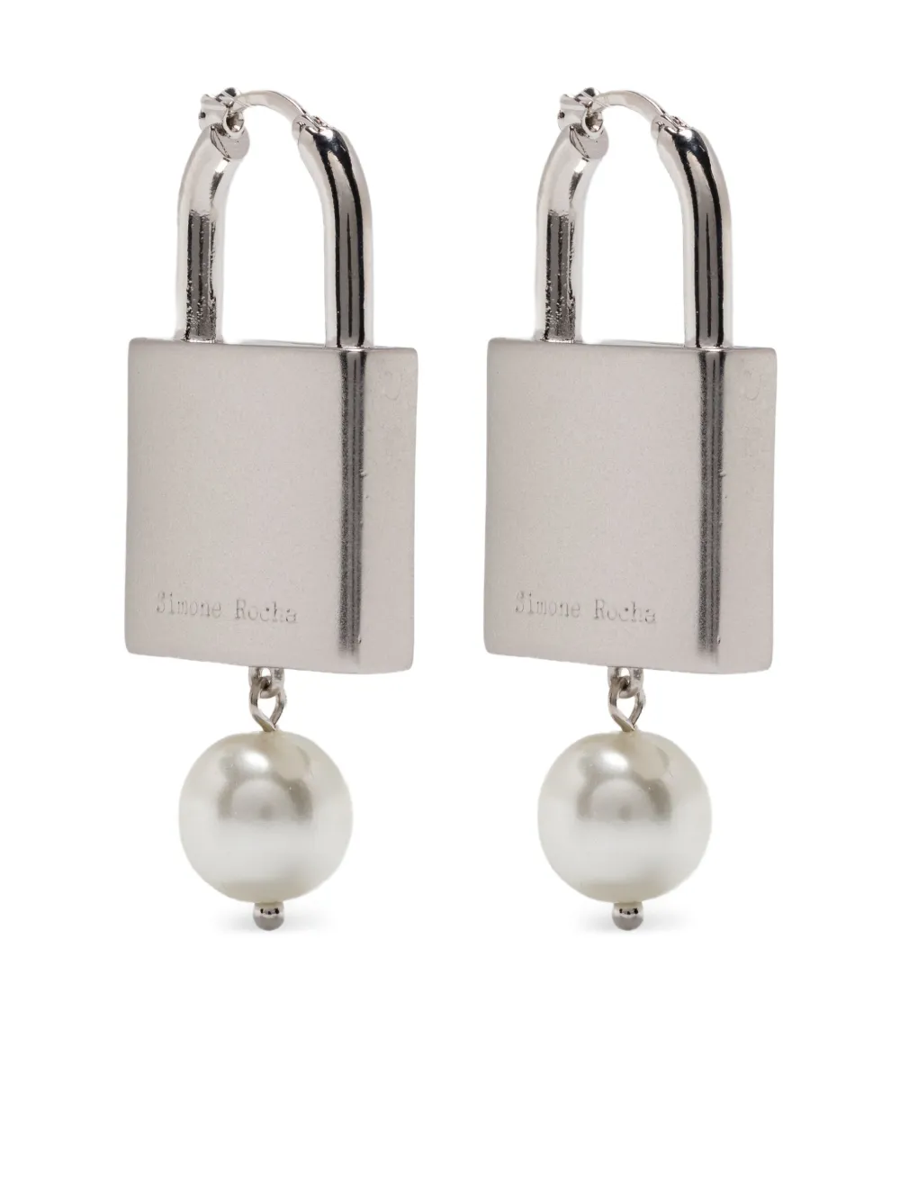 Simone Rocha aretes en forma de candado con detalle de perla | plateado | Image 1