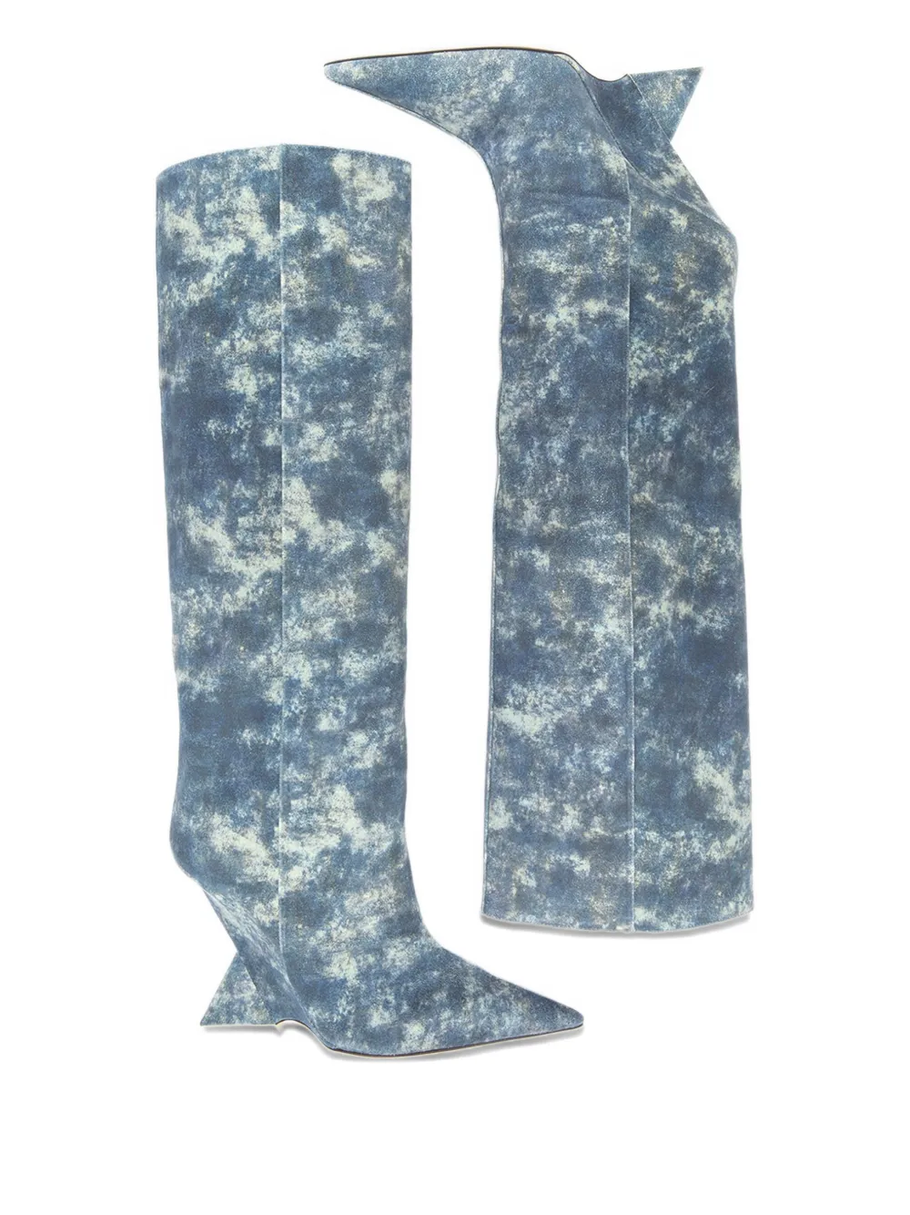 The Attico denim-print heeled boots Blue