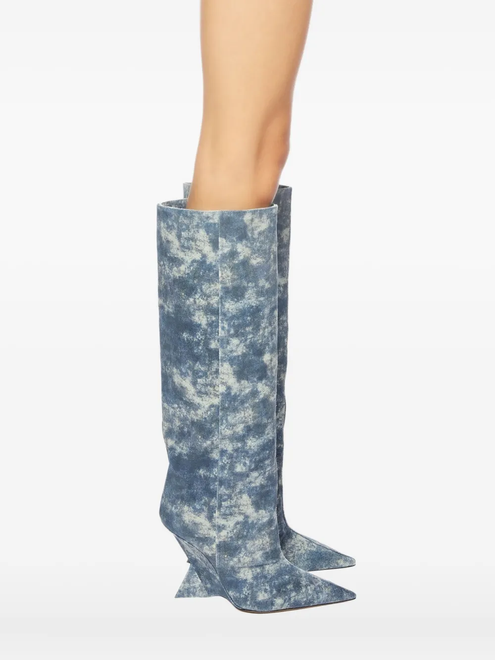The Attico denim-print heeled boots Blue