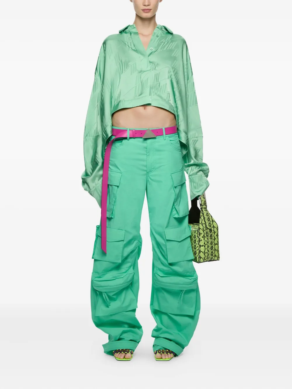 Attico Embossed-pattern Blouse In Green