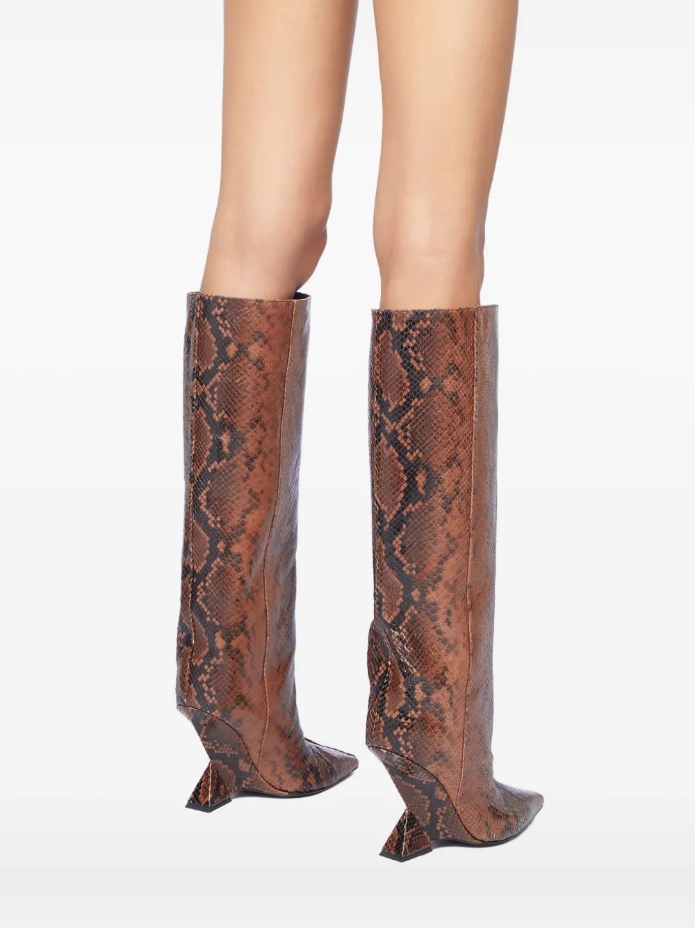 Attico 105mm Cheope Snakeskin Wedge Boots In Brown
