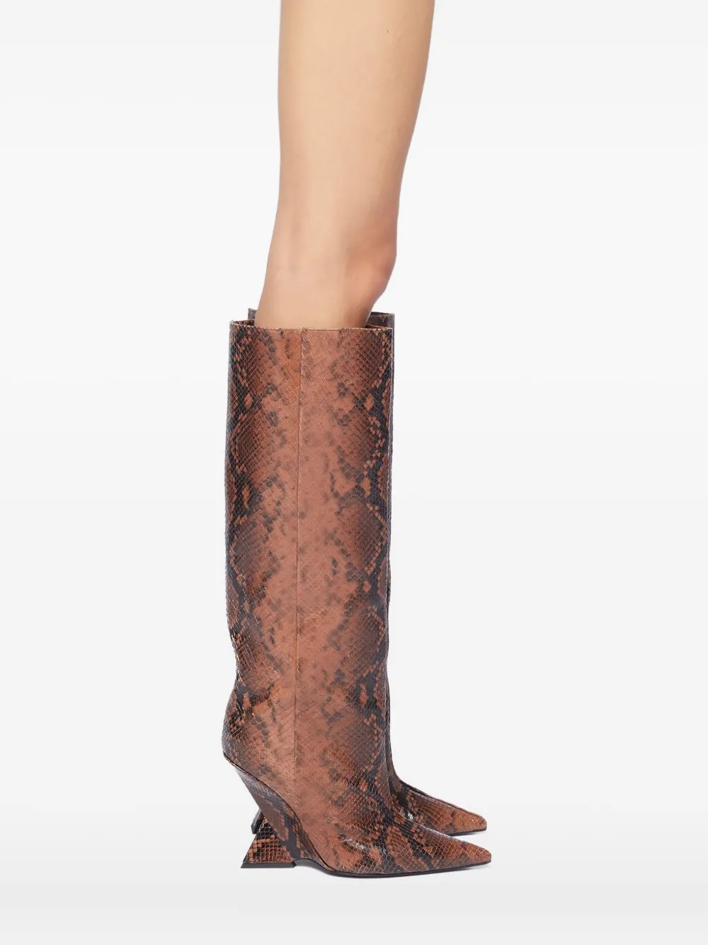 Attico 105mm Cheope Snakeskin Wedge Boots In Brown