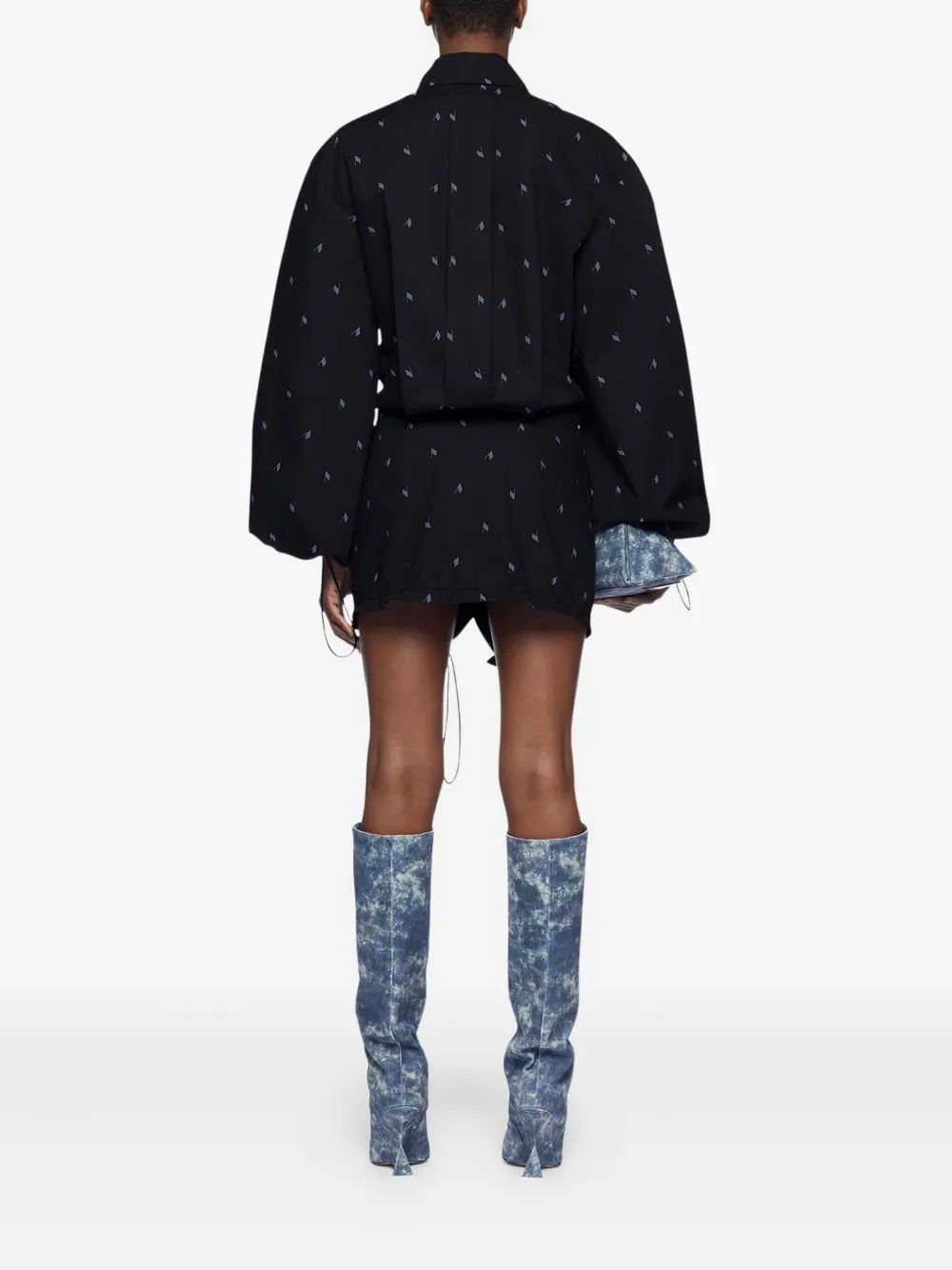 Attico Drawstring Shirt Mini Dress In Blue