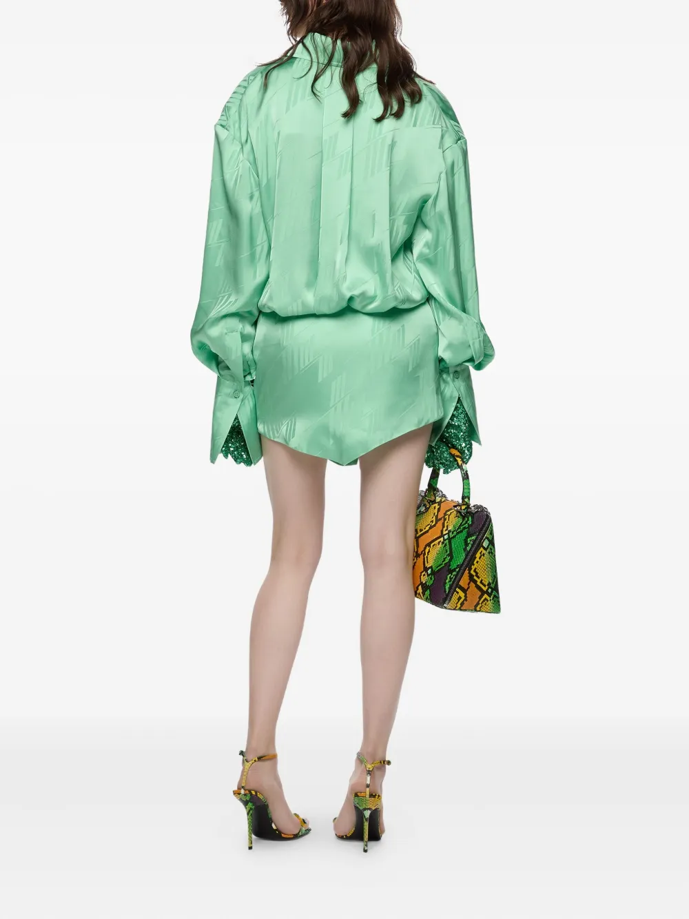 Attico Embossed-pattern Shirt Dress In Green