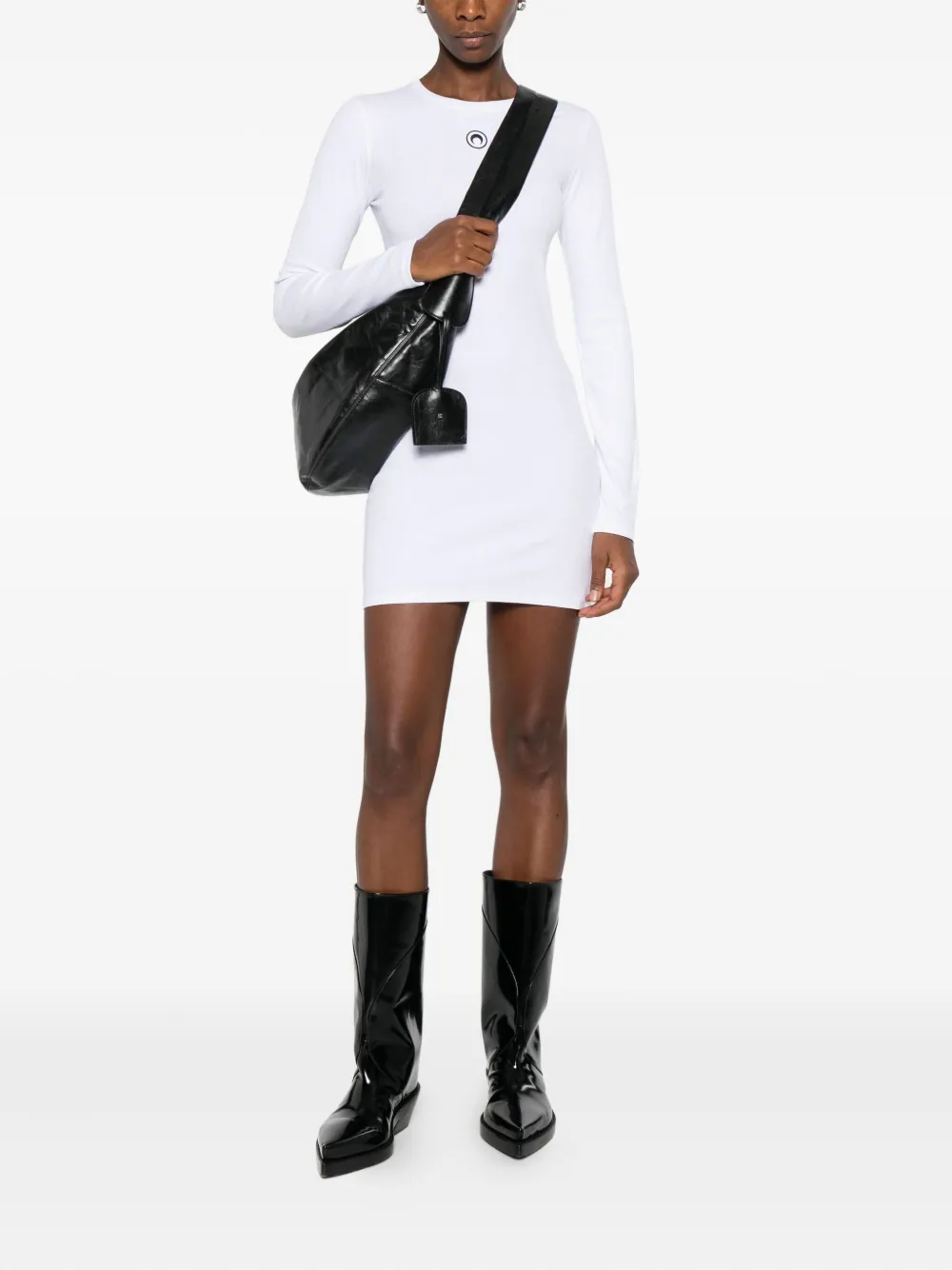 Marine Serre crew-neck long-sleeve dress - Wit