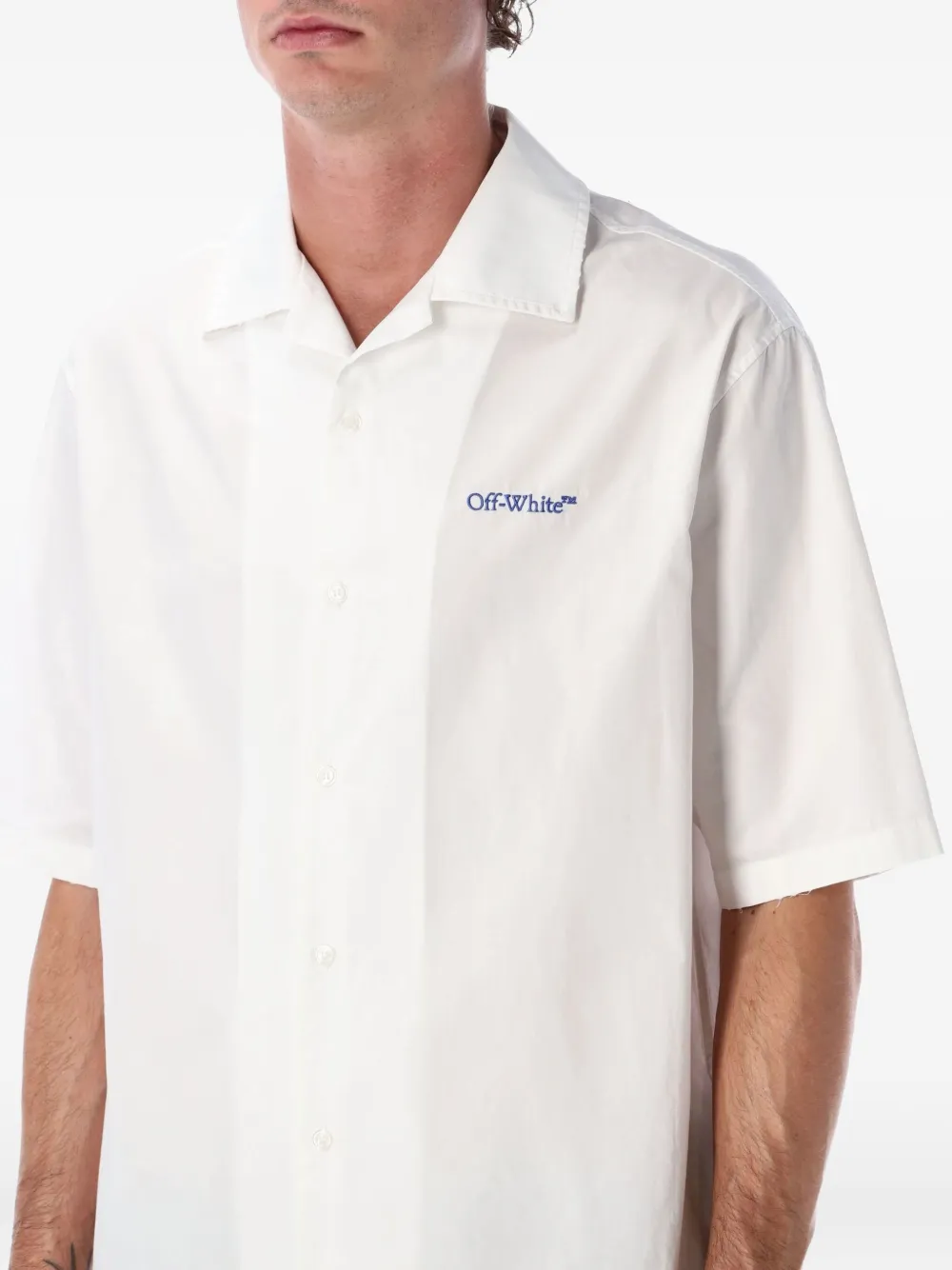 Off-white Brush Arrow Poplin Bowling Shirt With Embroidered Logo In White