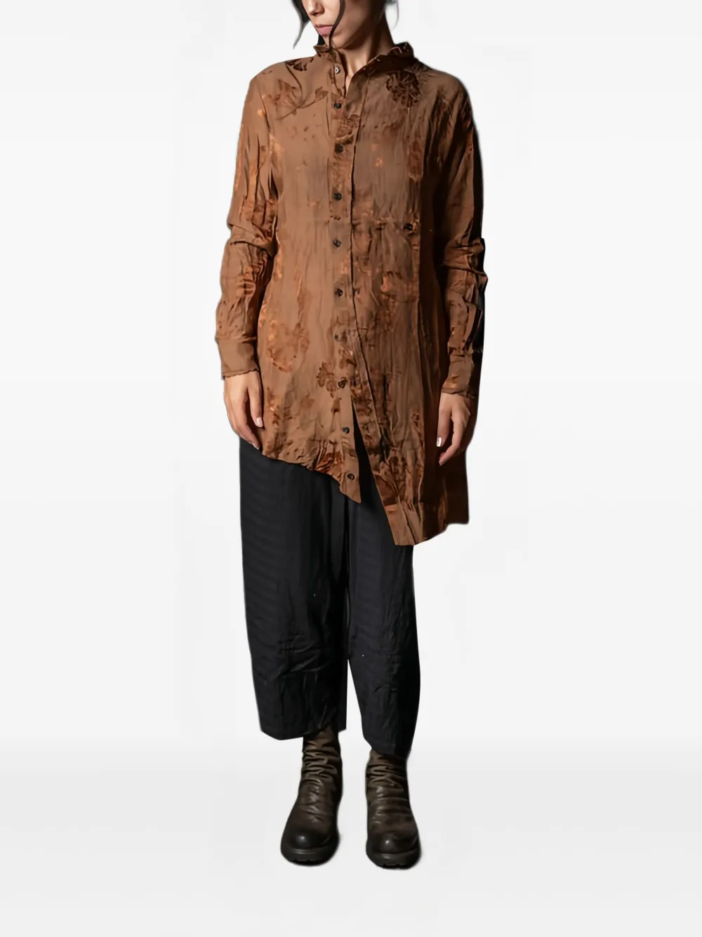 Aleksandr Manamïs Asymmetric-design Long-sleeve Shirt In Brown