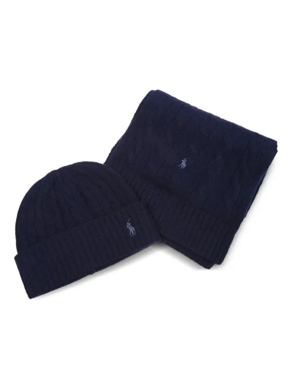 Polo Ralph Lauren Cashmere Scarf And Beanie Set Blue FARFETCH IN