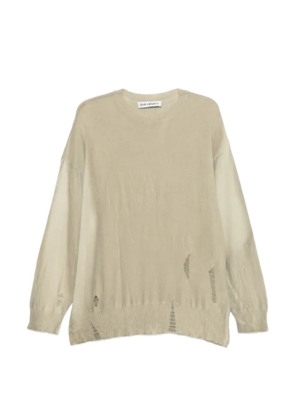 OUR LEGACY Slant Distressed Sweater in Neutrals