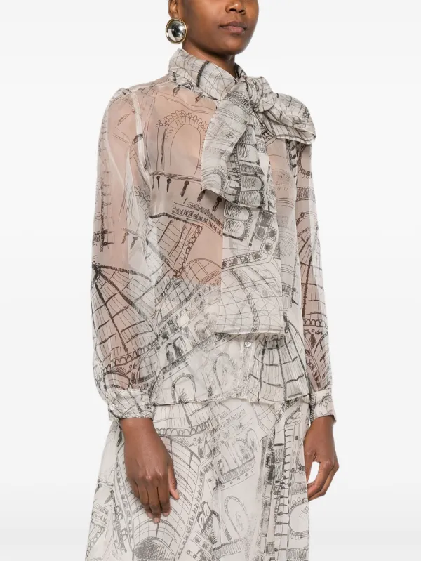 Paul & Joe Printed tie-neck Blouse | White | FARFETCH AO