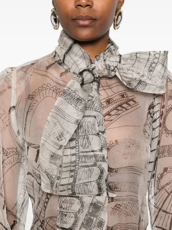 Paul & Joe Printed tie-neck Blouse | White | FARFETCH AO
