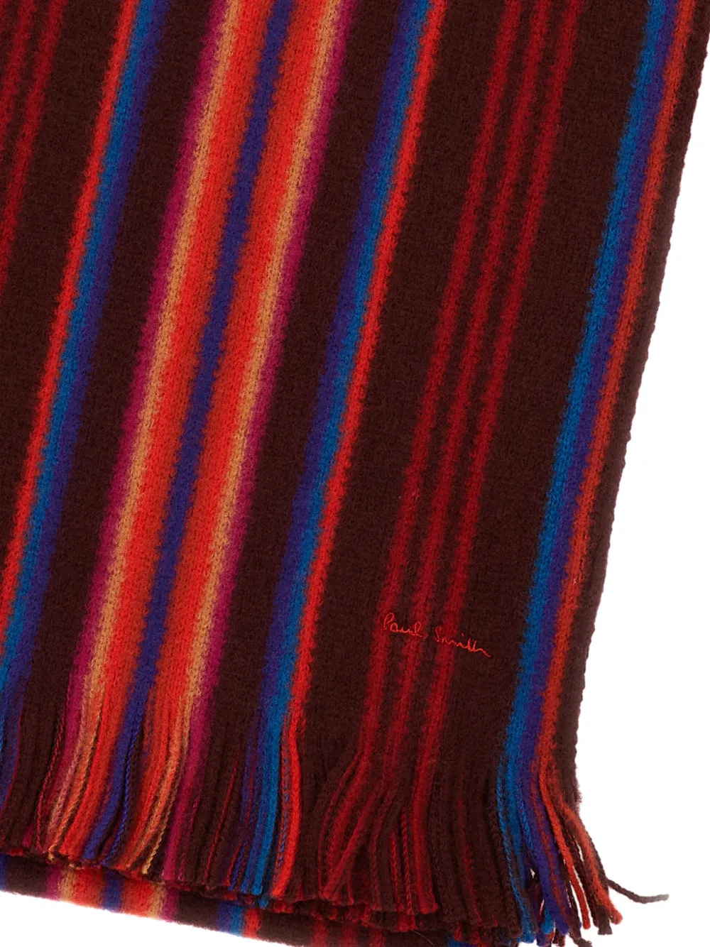 Paul Smith Signature-stripe Fringed Scarf In Red