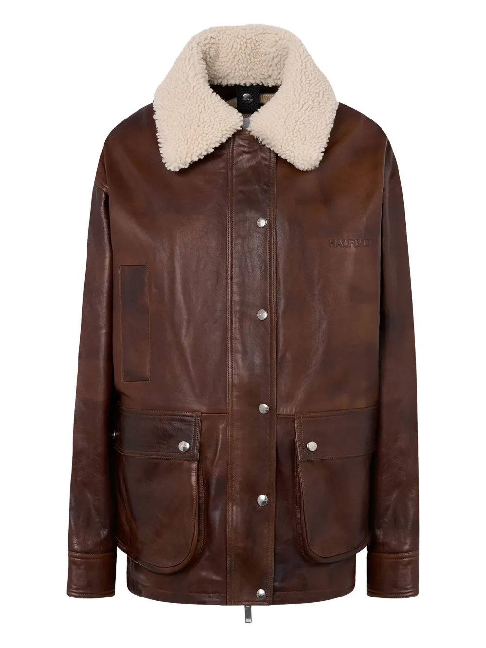Halfboy shearling-collar leather jacket | Brown | Image 1