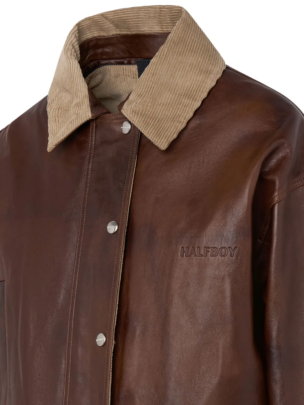 Halfboy Shearling-collar Leather Jacket In Brown