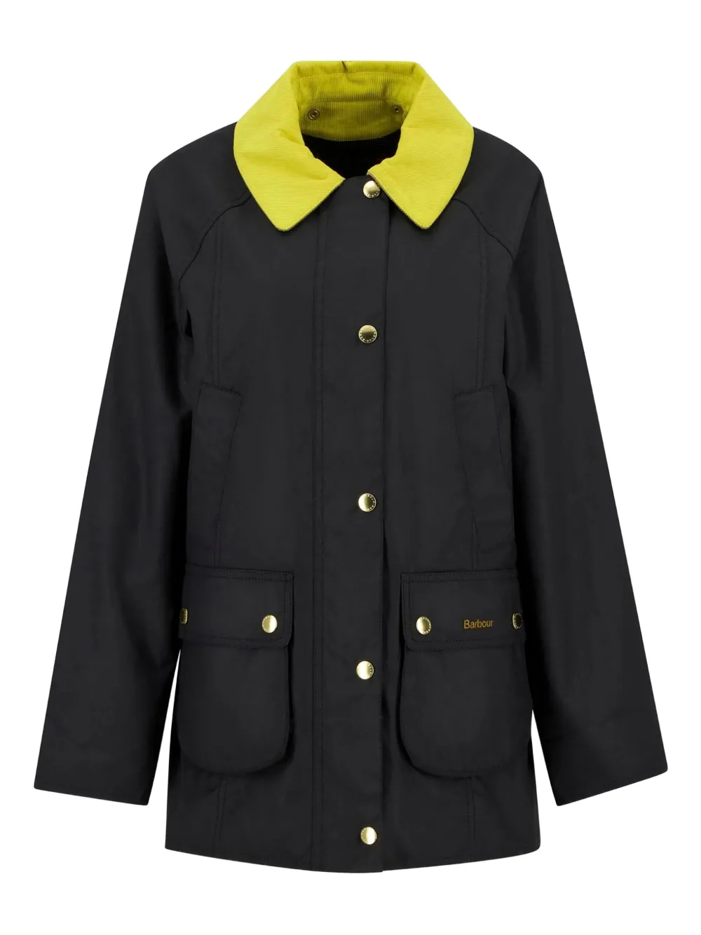 Barbour Waxed Jacket With Yellow Contrast Collar In Black