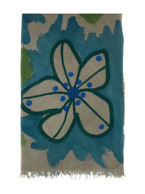 Exquisite J floral-pattern fringed scarf