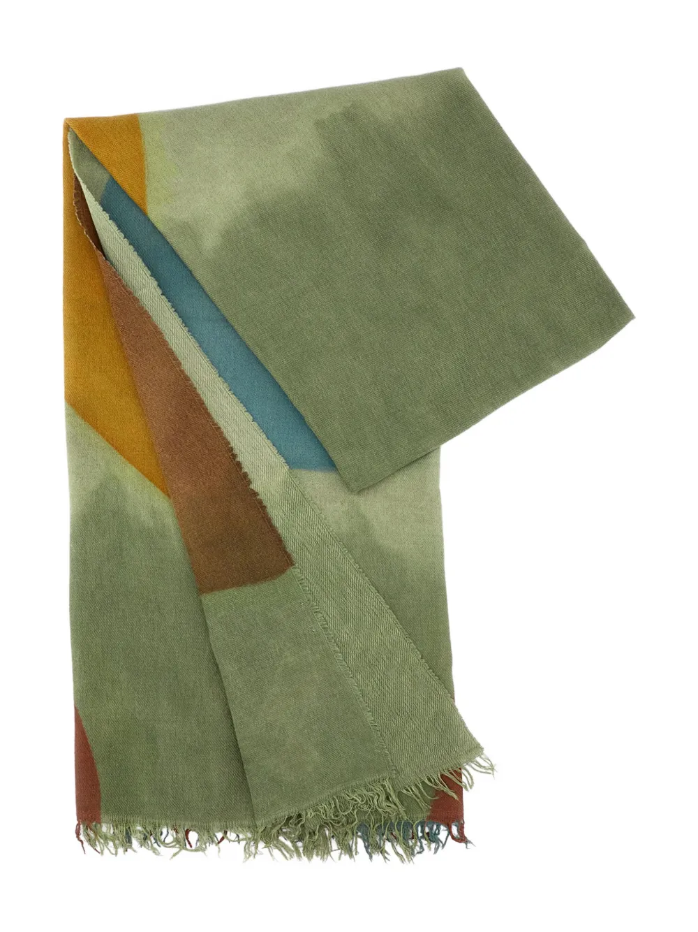 Exquisite J geometric-pattern fringed scarf | Green | Image 1