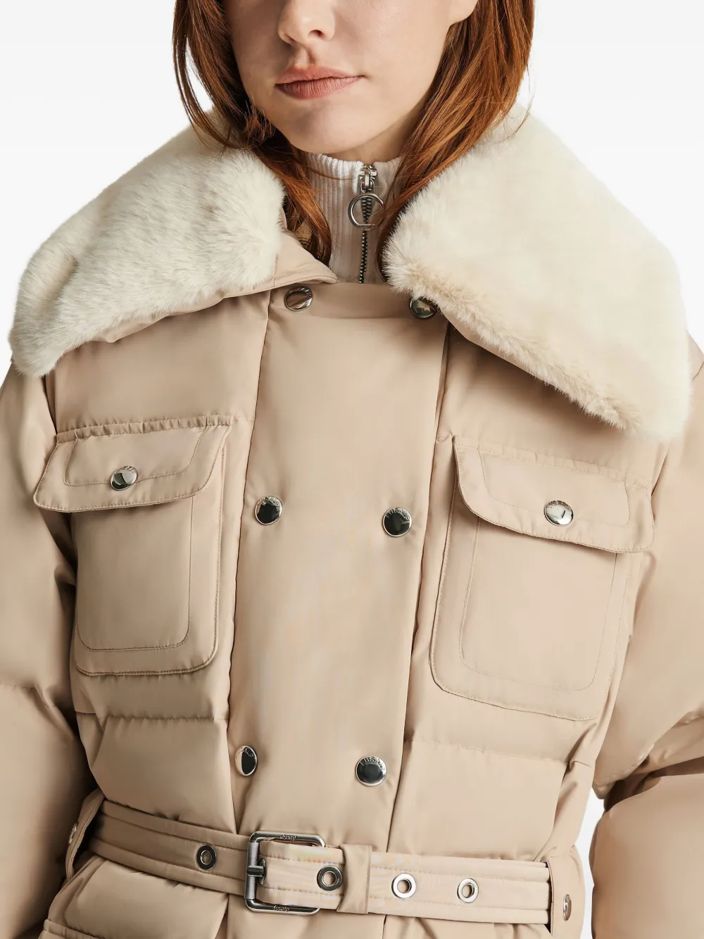 Fusalp Vlavi Belted Faux-fur Collar Coat In Neutral