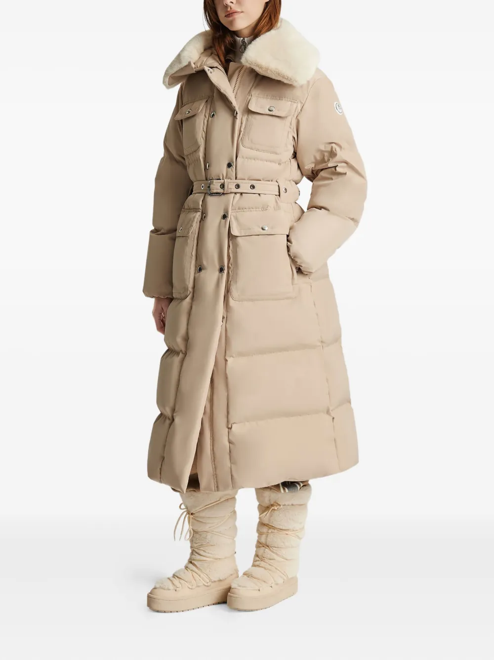 Fusalp Vlavi Belted Faux-fur Collar Coat In Neutral