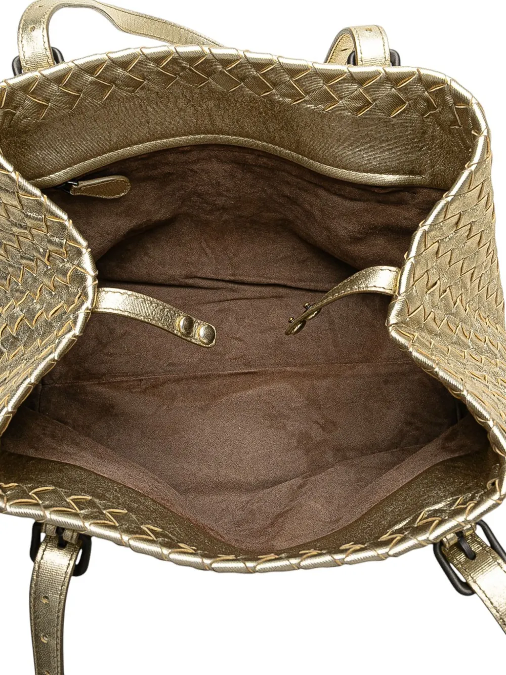 Pre-owned Bottega Veneta 2012-2025 Small Metallic Nappa Intrecciato Cesta Tote Bag In Gold