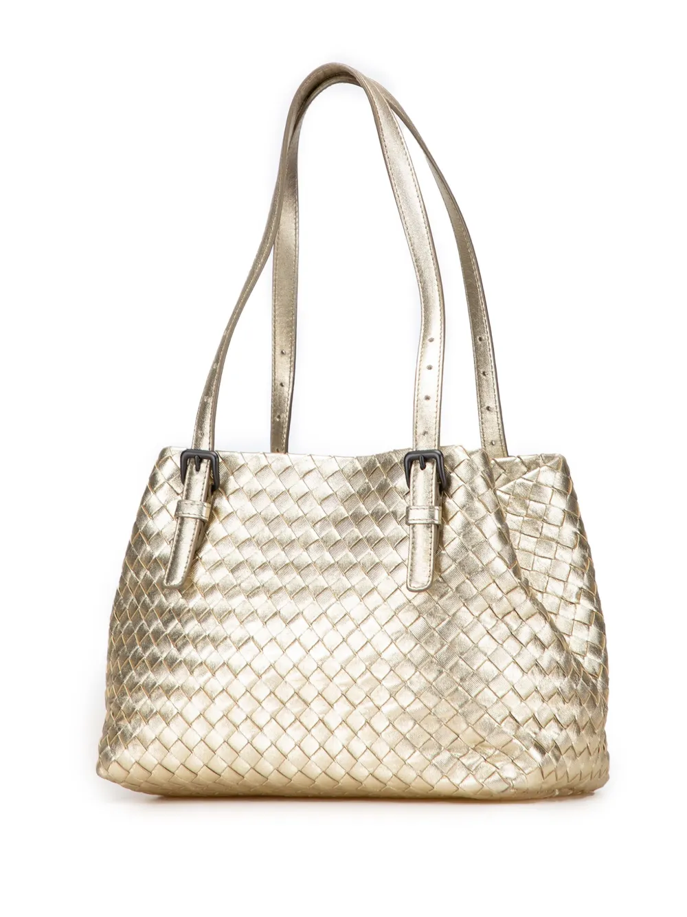 Pre-owned Bottega Veneta 2012-2025 Small Metallic Nappa Intrecciato Cesta Tote Bag In Gold