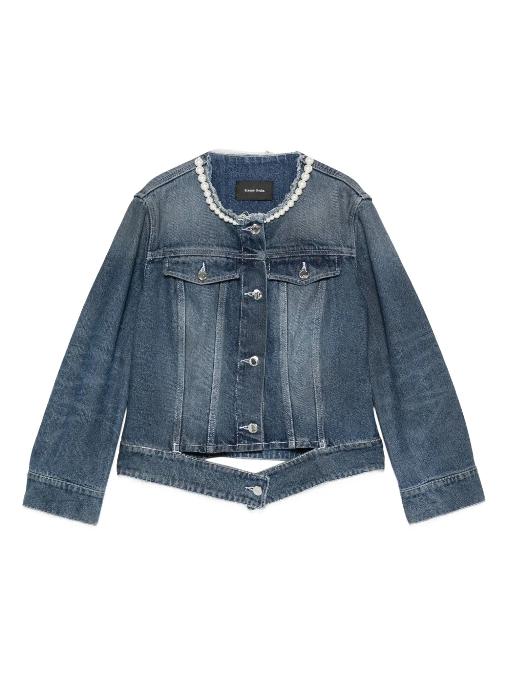 Simone Rocha pearl-embellished denim jacket - ブルー Simone Rocha pearl-embellished denim jacket - ブルー
