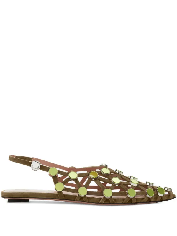 The Attico Embellished Caged Sandals in Green