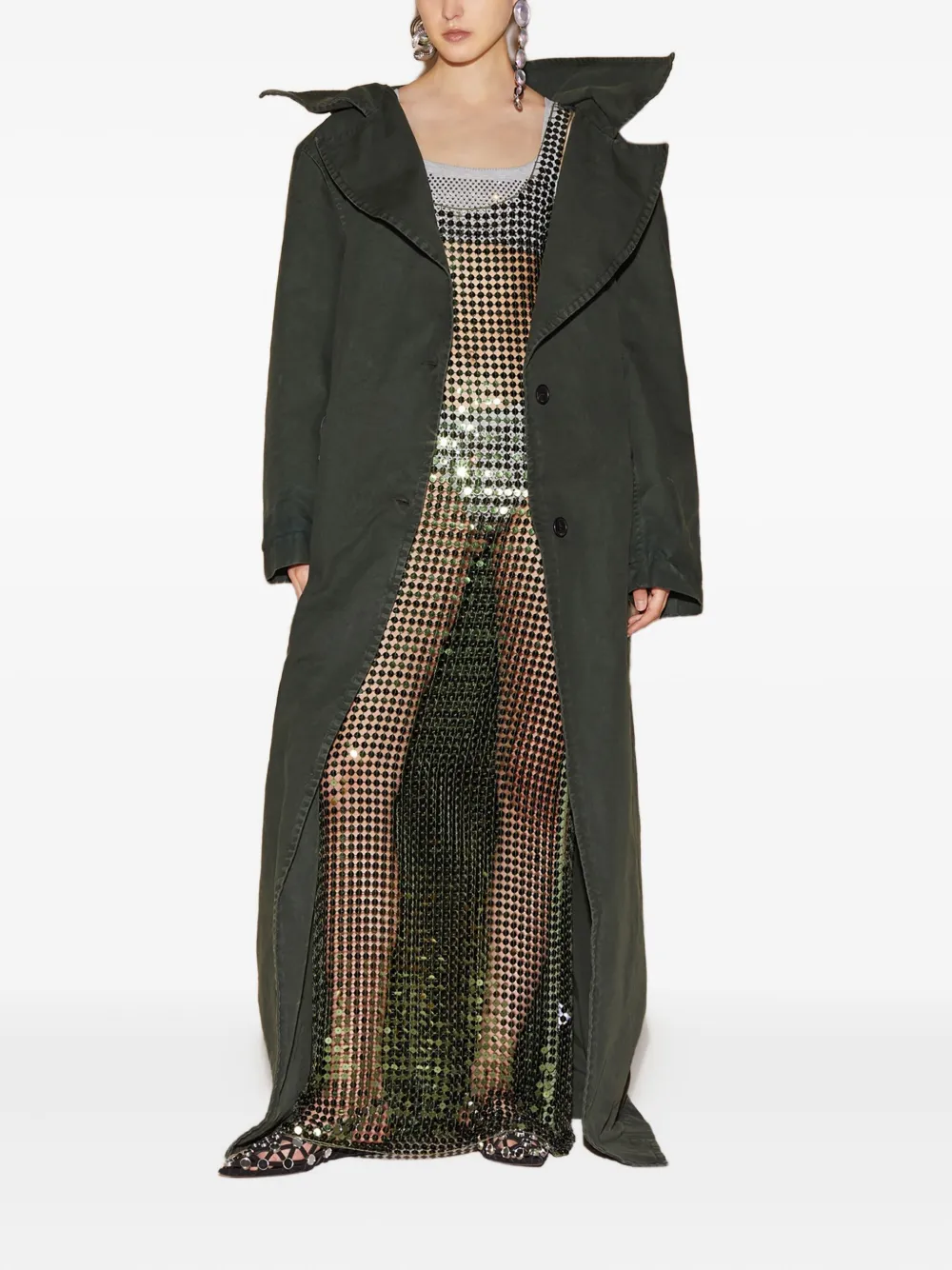 The Attico large-collar button-fastening coat - Groen
