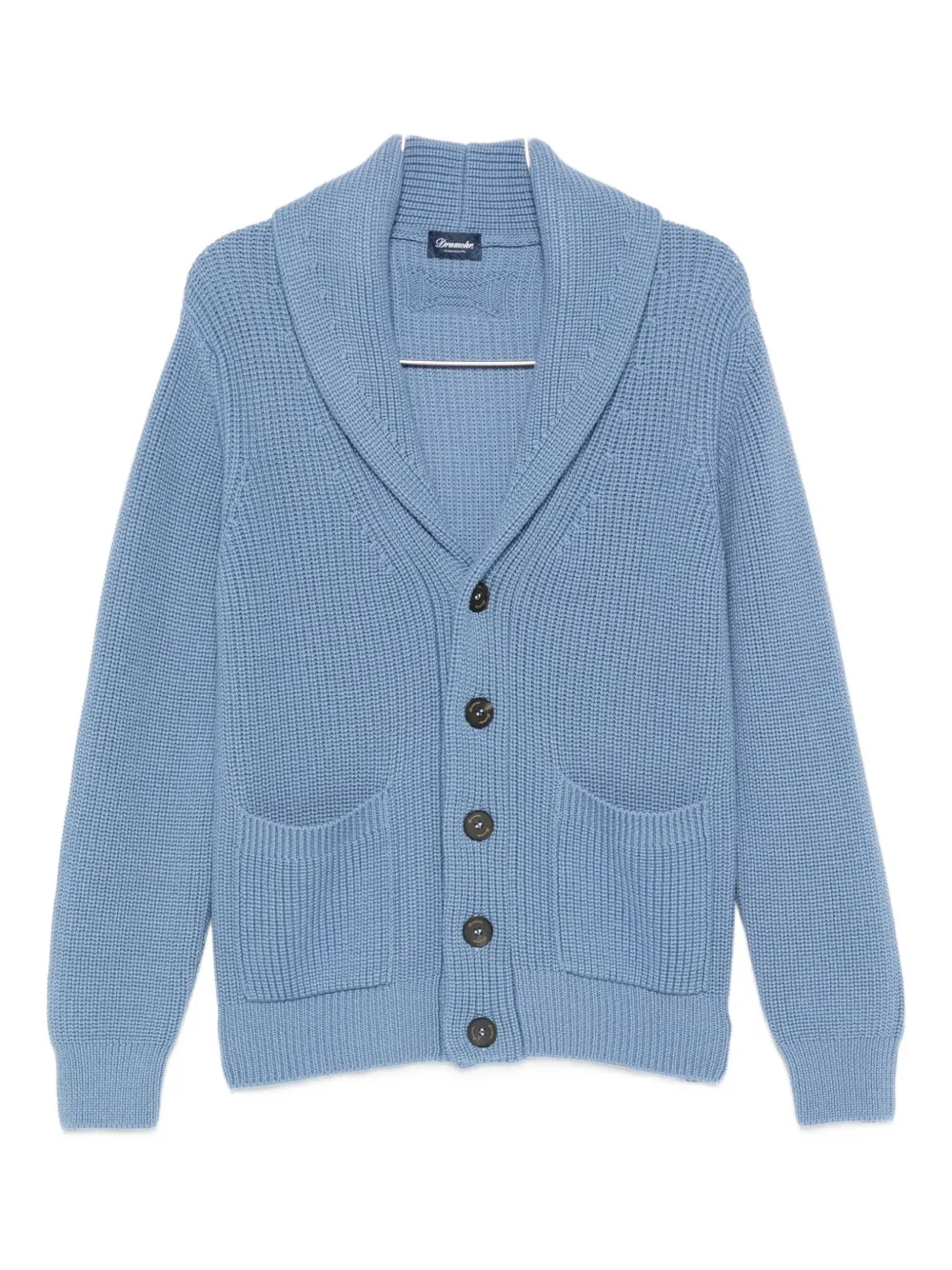 Drumohr Shawl-collar Patch-pocket Cardigan In Blue