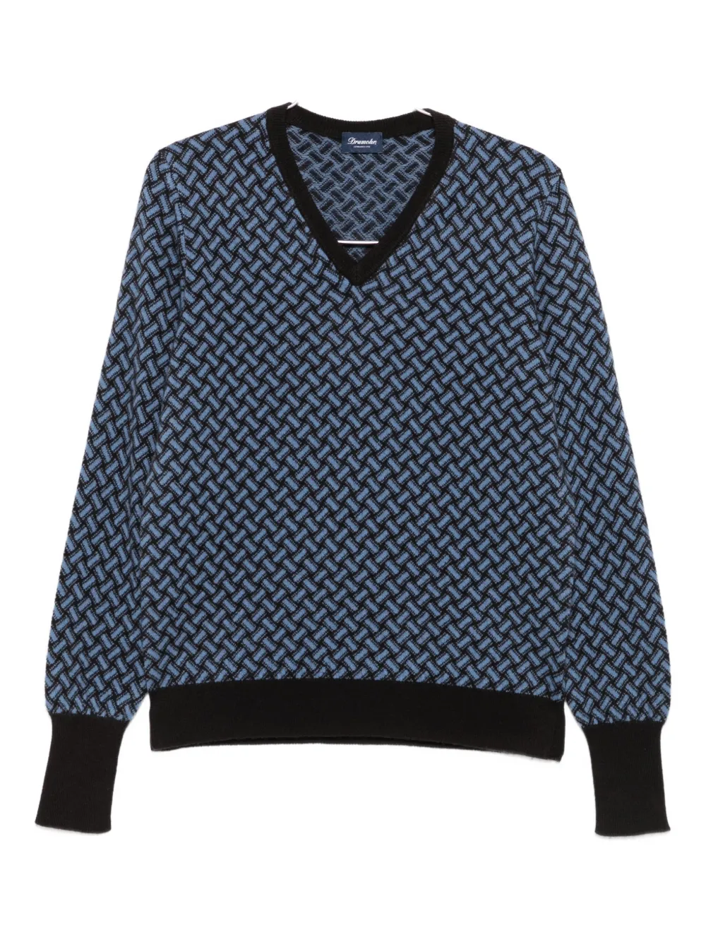 Drumohr V-neck Geometric-pattern Sweater In Blue