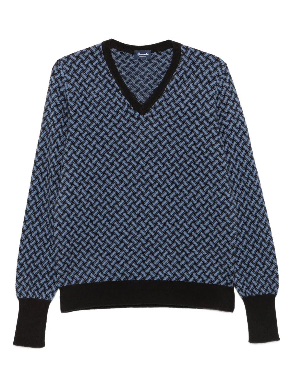 Drumohr V-neck geometric-pattern sweater | Blue | Image 1