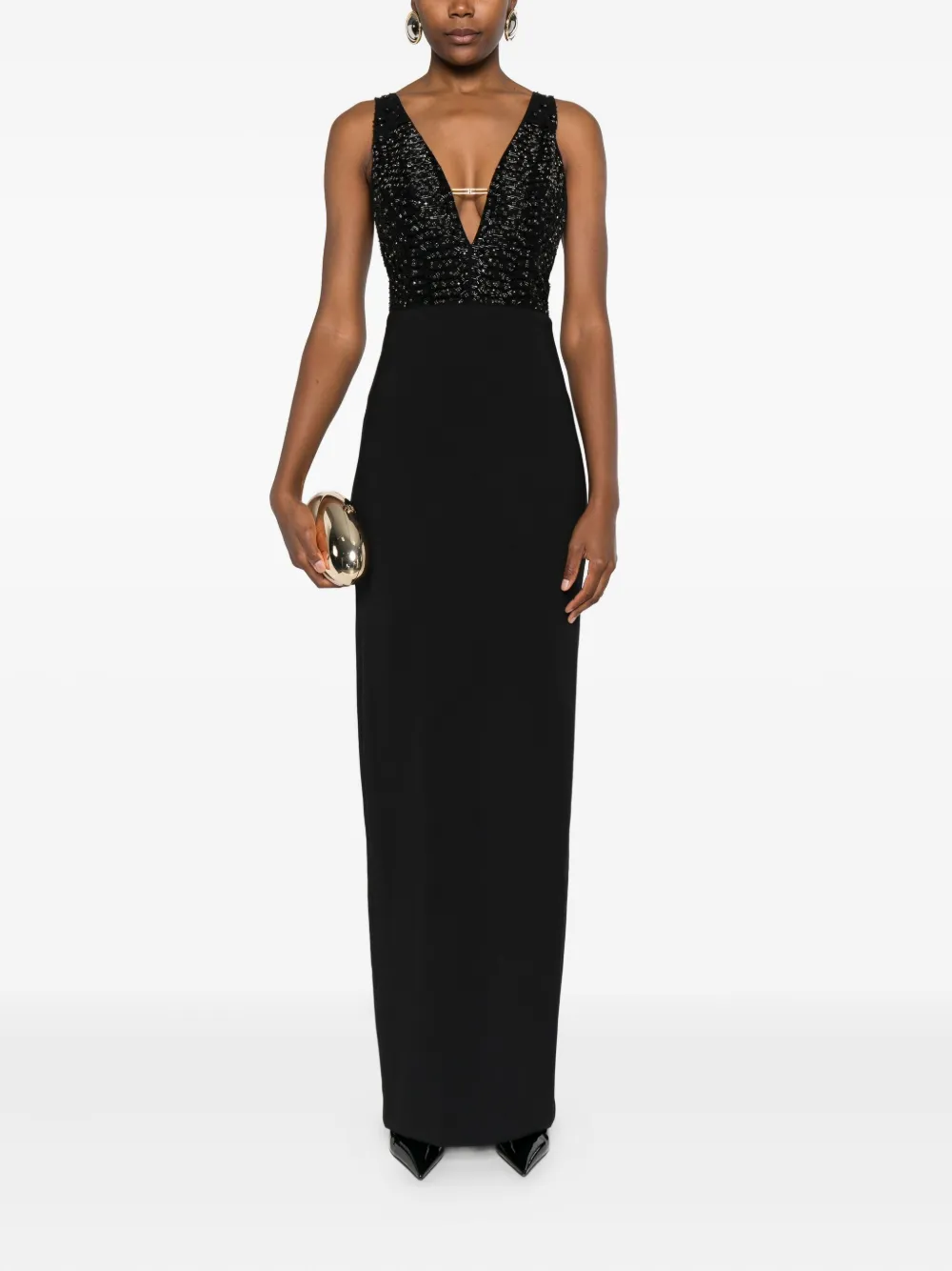 Elisabetta Franchi rhinestones V-neck dress - Zwart