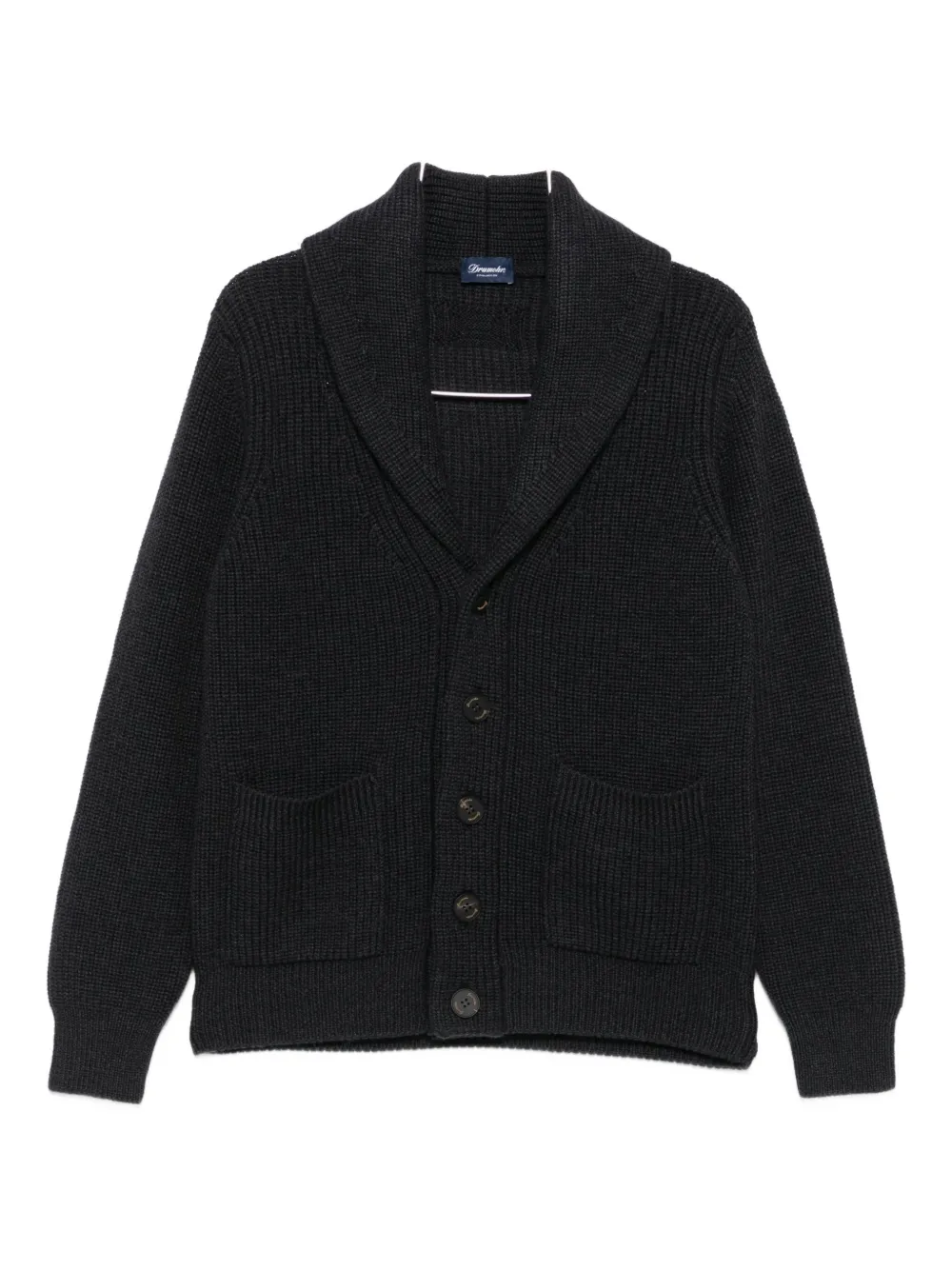 Drumohr Shawl-collar Patch-pocket Cardigan In Black