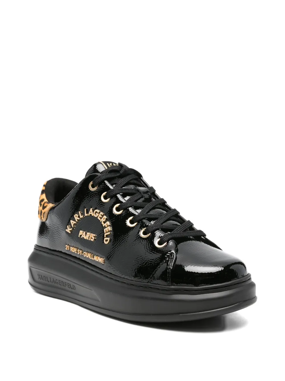 Karl Lagerfeld Leopard Print-heel Sneakers In Black