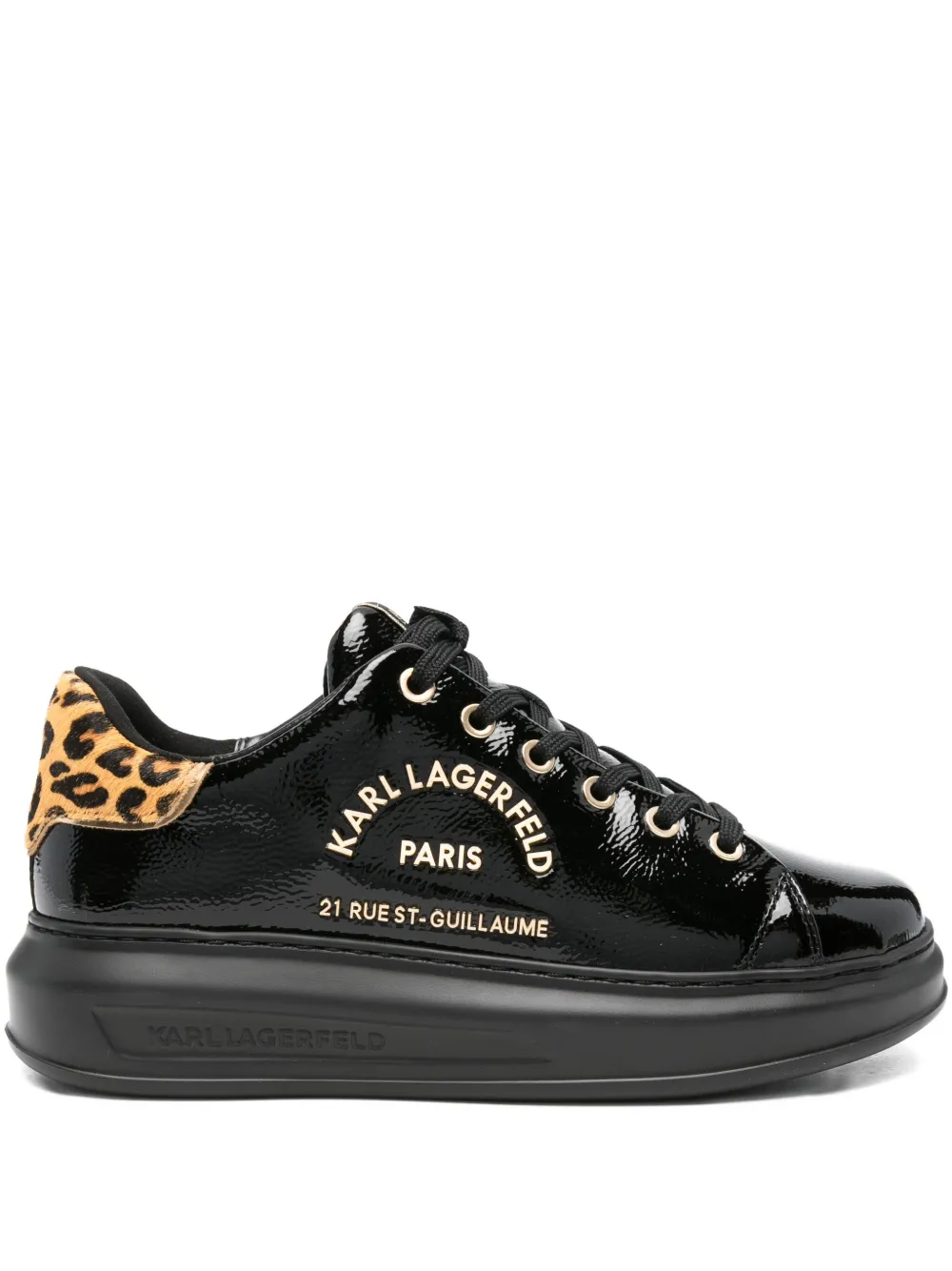 Karl Lagerfeld Leopard Print-heel Sneakers In Black