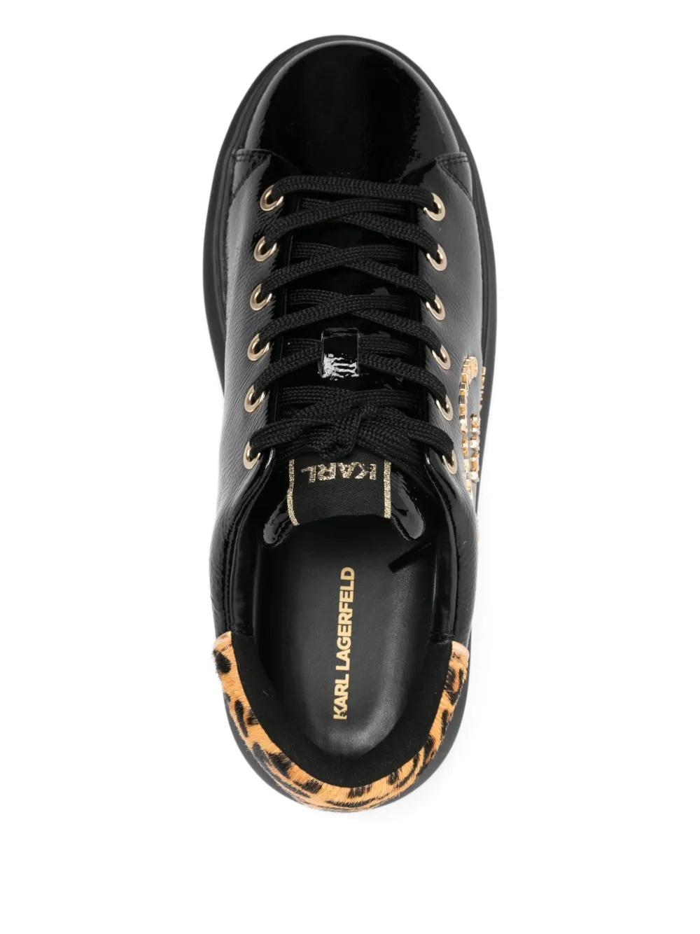 Karl Lagerfeld Leopard Print-heel Sneakers In Black