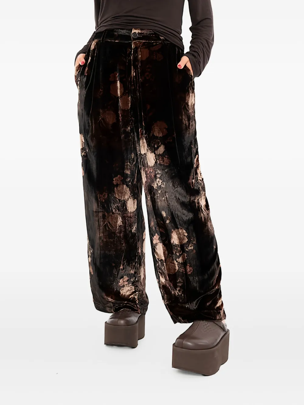 Aleksandr Manamïs Floral-pattern Velvet Trousers In Black