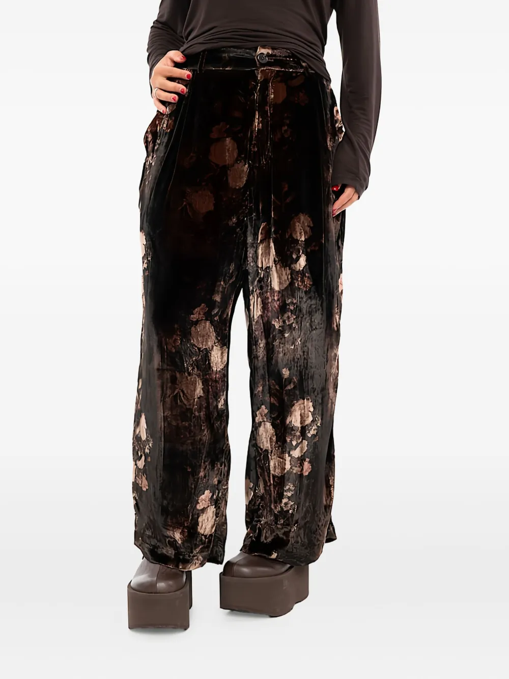 Aleksandr Manamïs Floral-pattern Velvet Trousers In Black