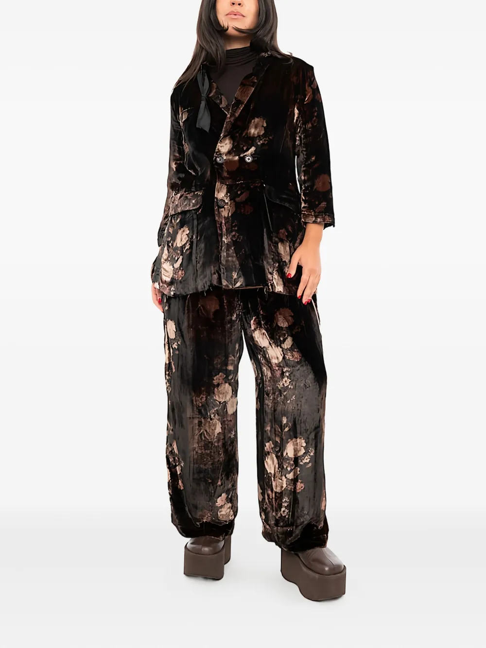 Aleksandr Manamïs Floral-pattern Velvet Trousers In Black