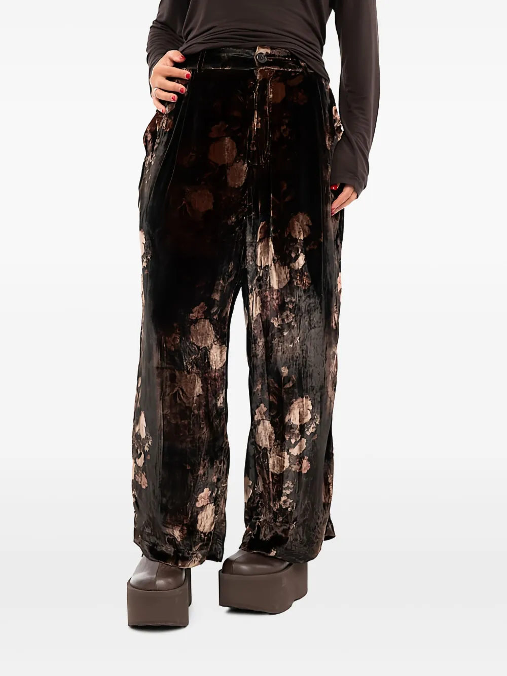 Aleksandr Manamïs floral-pattern velvet trousers | Green | Image 1