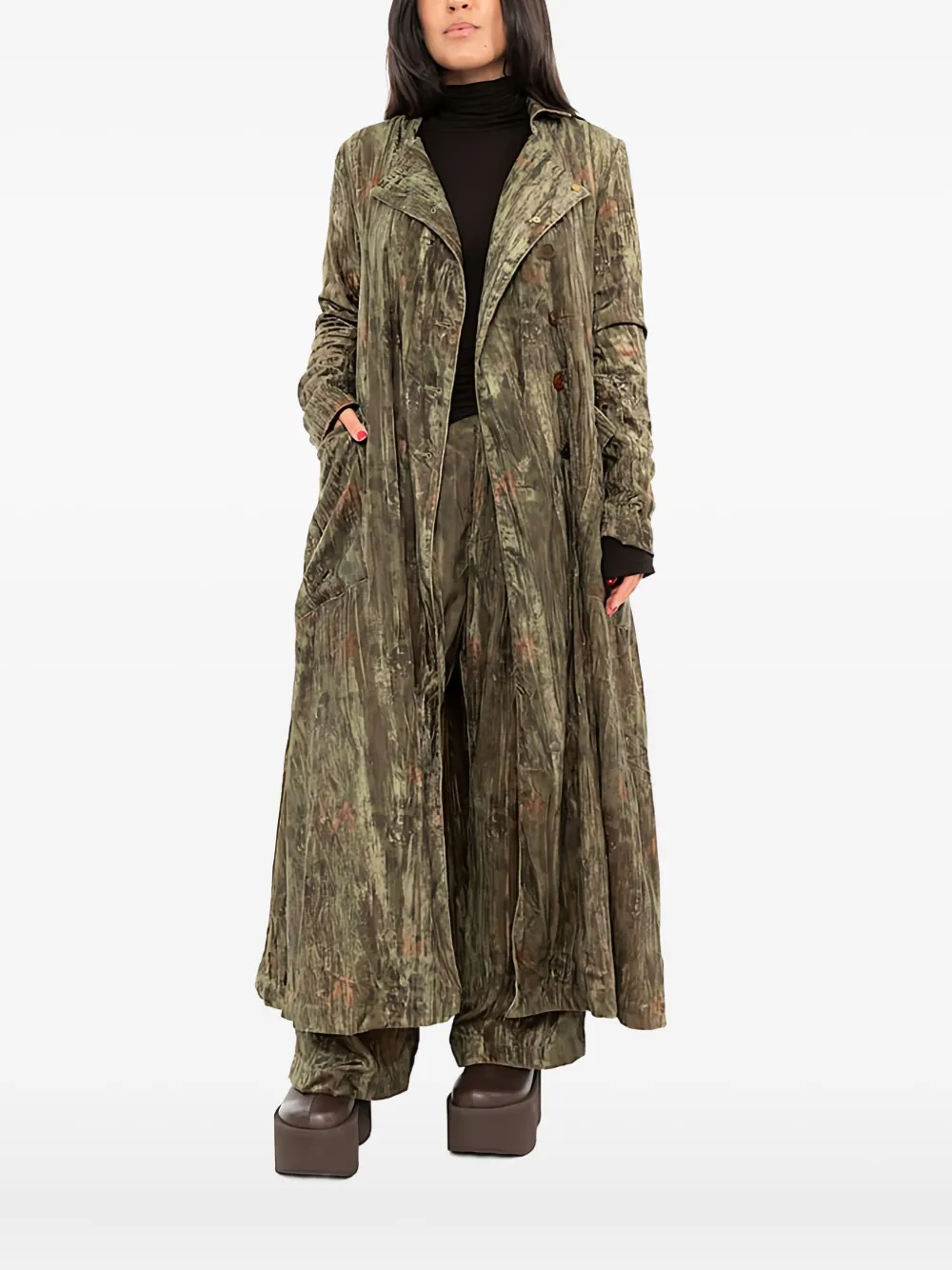 Aleksandr Manamïs Abstract-print Double-breasted Coat In Green