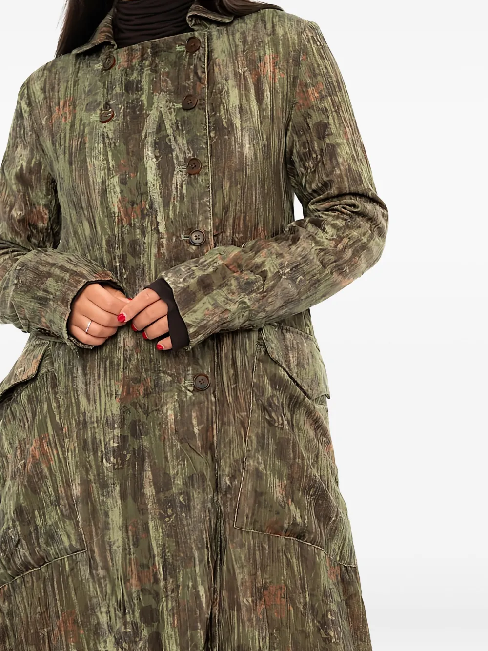 Aleksandr Manamïs Abstract-print Double-breasted Coat In Green