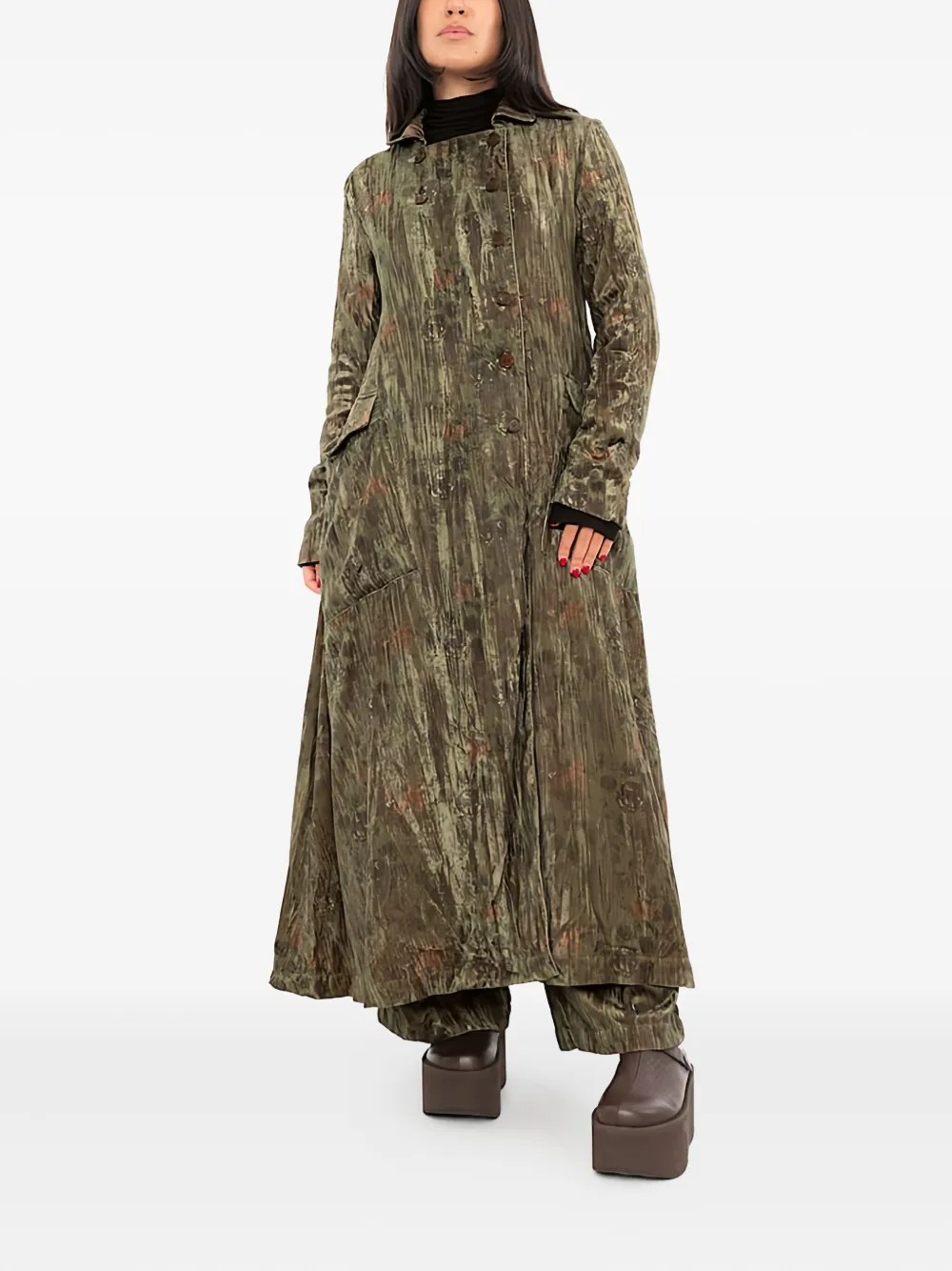Aleksandr Manamïs Abstract-print Double-breasted Coat In Green