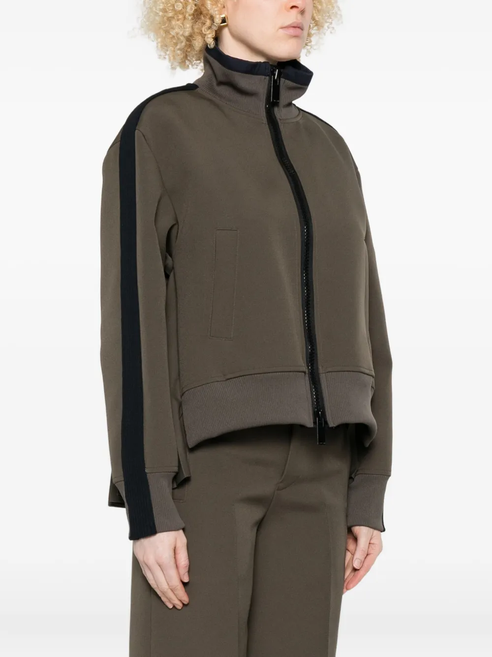Sacai Pleated-back Zip-front Jacket In Black