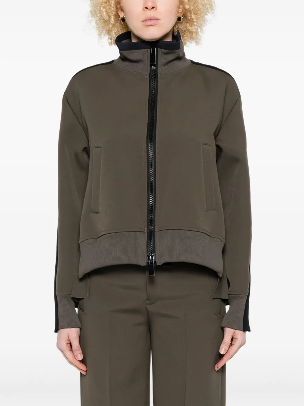 Sacai Pleated-back Zip-front Jacket In Black