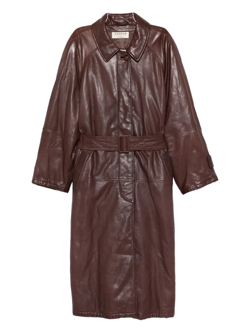 A.N.G.E.L.O. Vintage Cult Cappotto di pelle con cintura anni '80 - Marrone