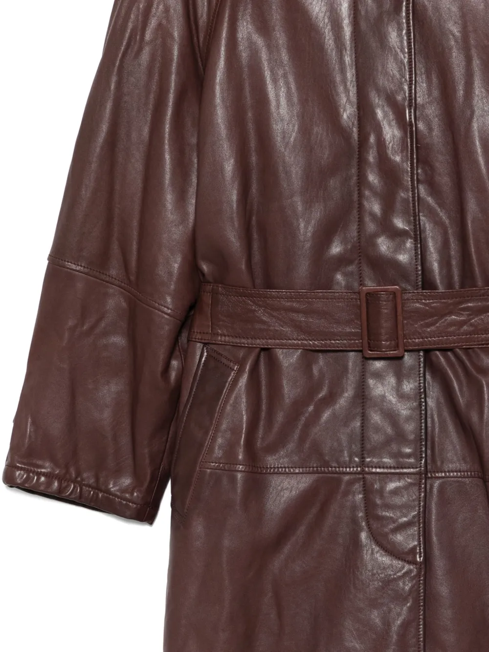 Pre-owned A.n.g.e.l.o. Vintage Cult 1980s Belted Leather Coat In Brown