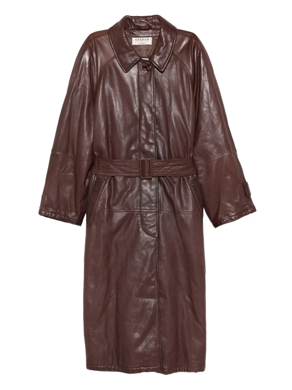 Pre-owned A.n.g.e.l.o. Vintage Cult 1980s Belted Leather Coat In Brown