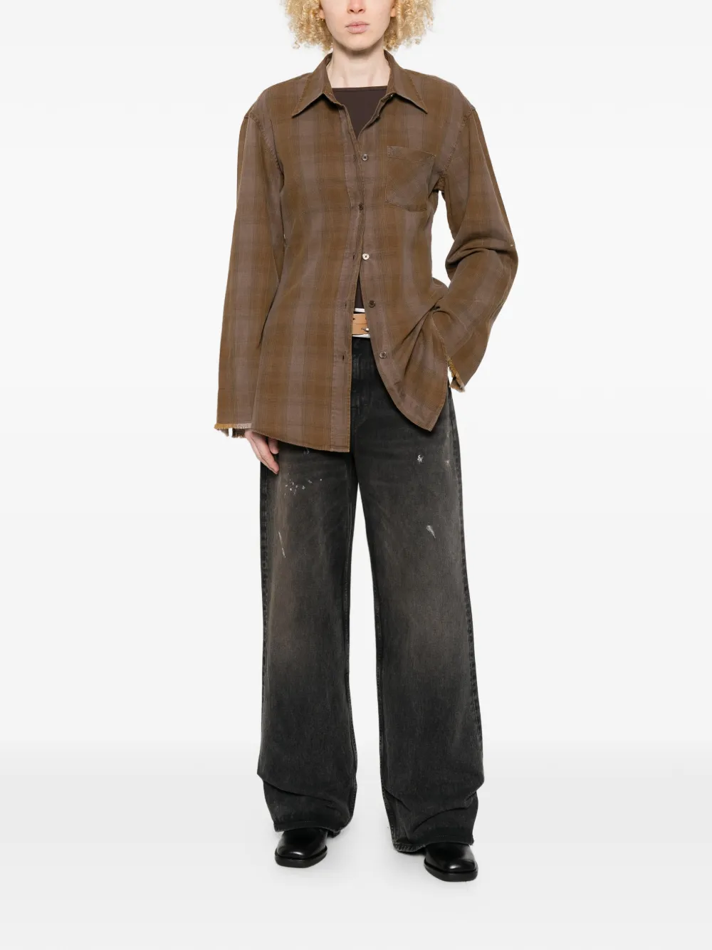OUR LEGACY Daisy geruite blouse met zak Bruin